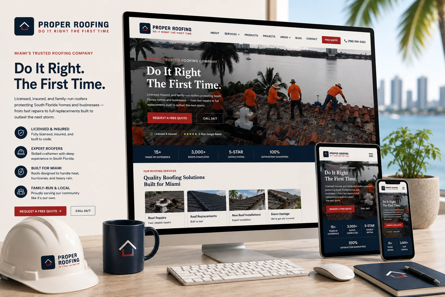 Proper Roofing Miami roofing company website design by WeDoMedia