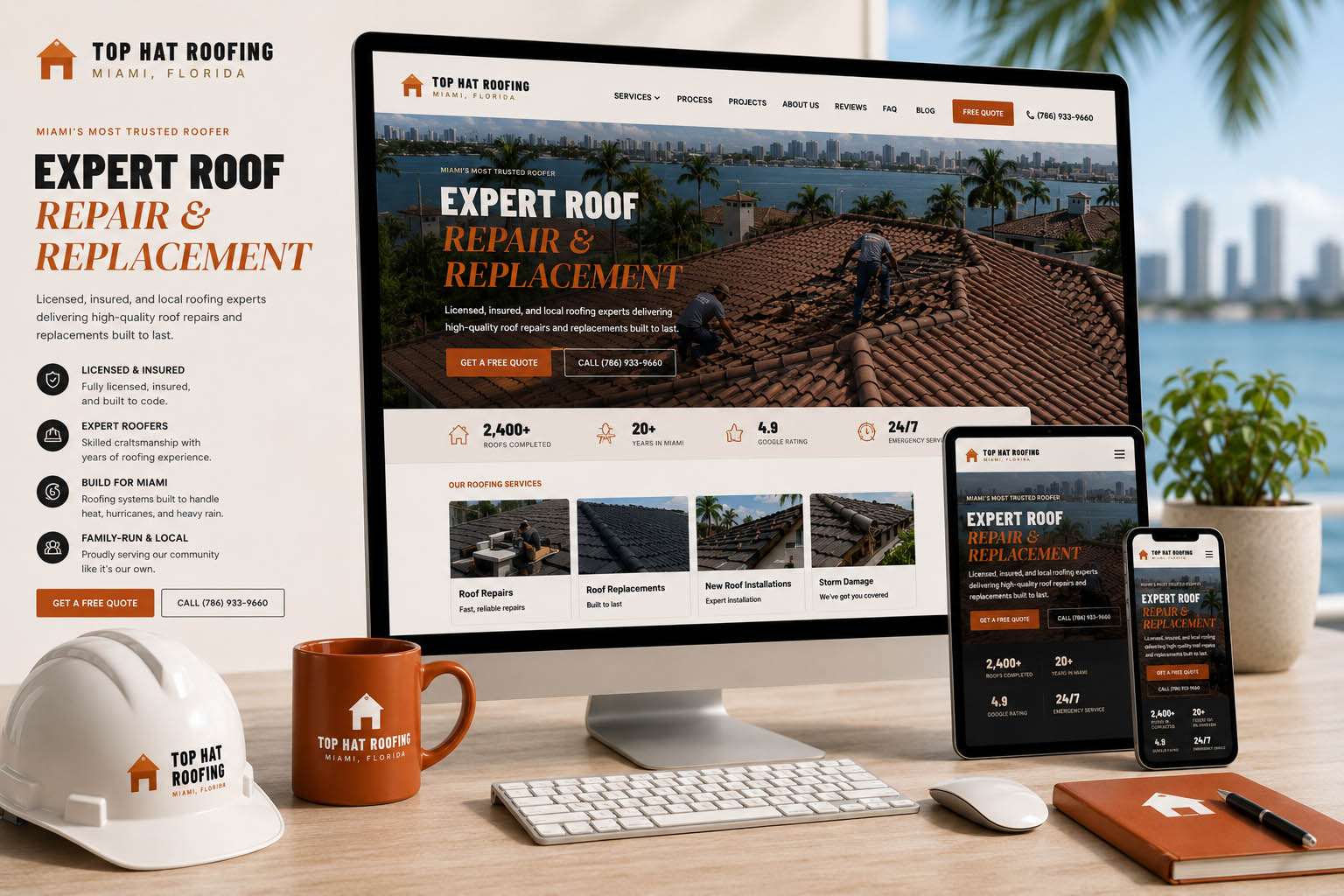 Top Hat Roofing Miami roofing company website design by WeDoMedia