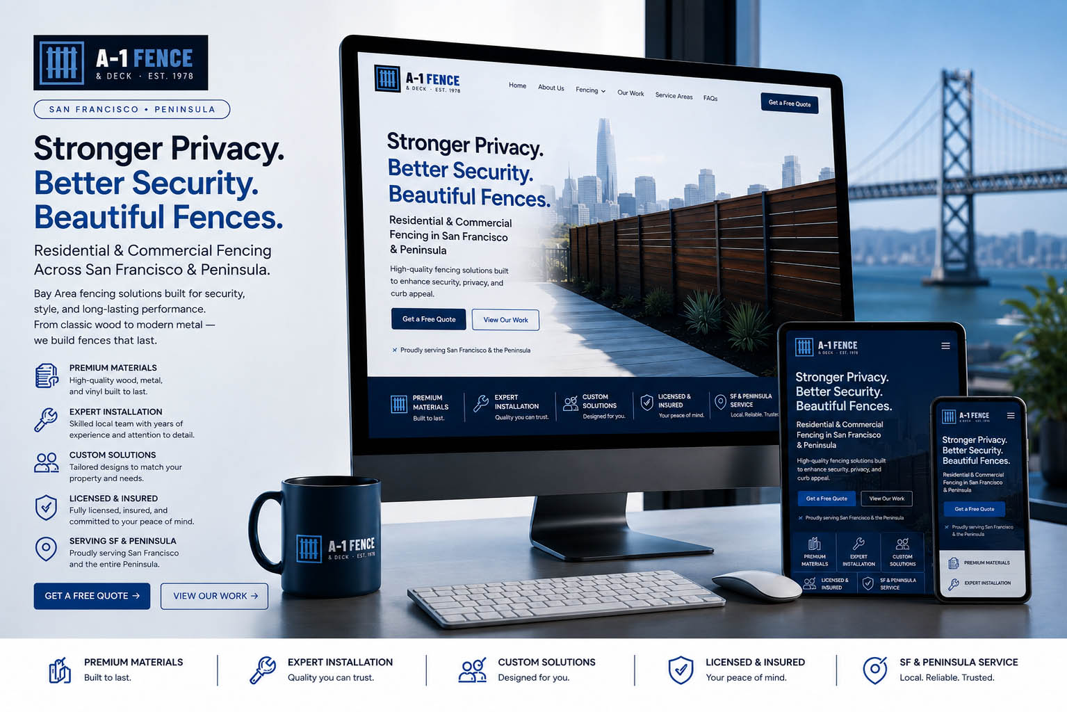 A-1 Fence & Deck fencing contractor website design by WeDoMedia