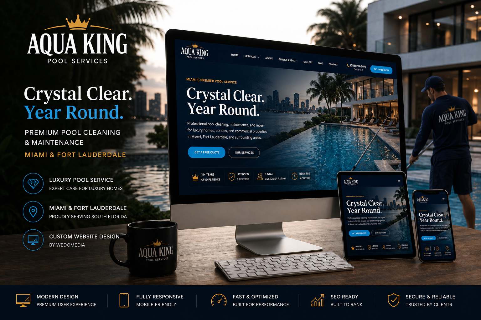 Aqua King Pool Services luxury pool cleaning website design by WeDoMedia