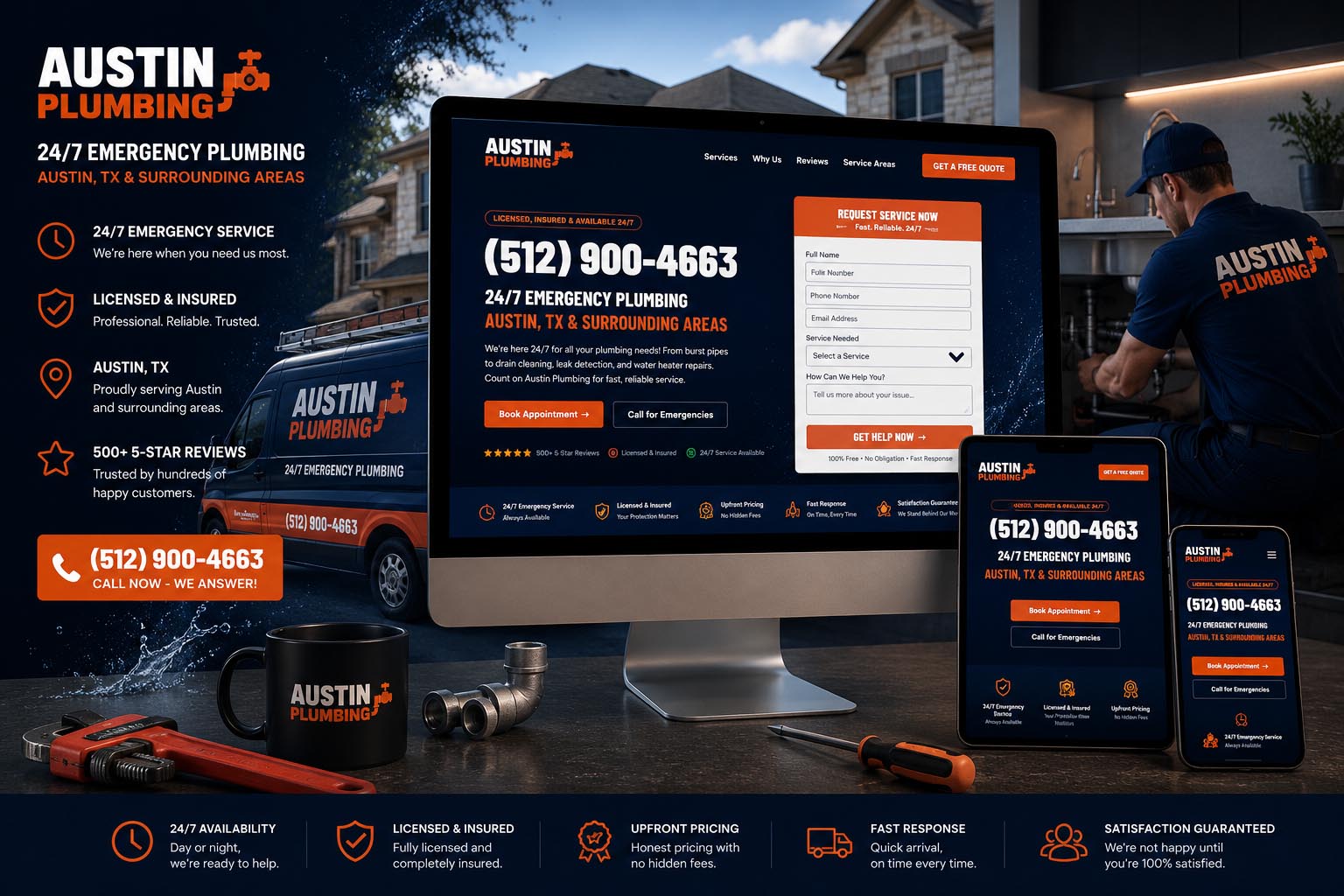 Austin Plumbing emergency plumbing website design by WeDoMedia