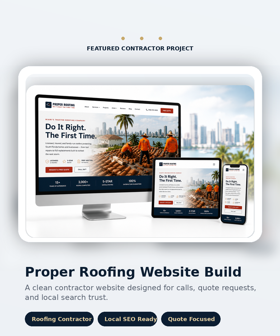 Vertical Proper Roofing contractor website design mockup by WeDoMedia